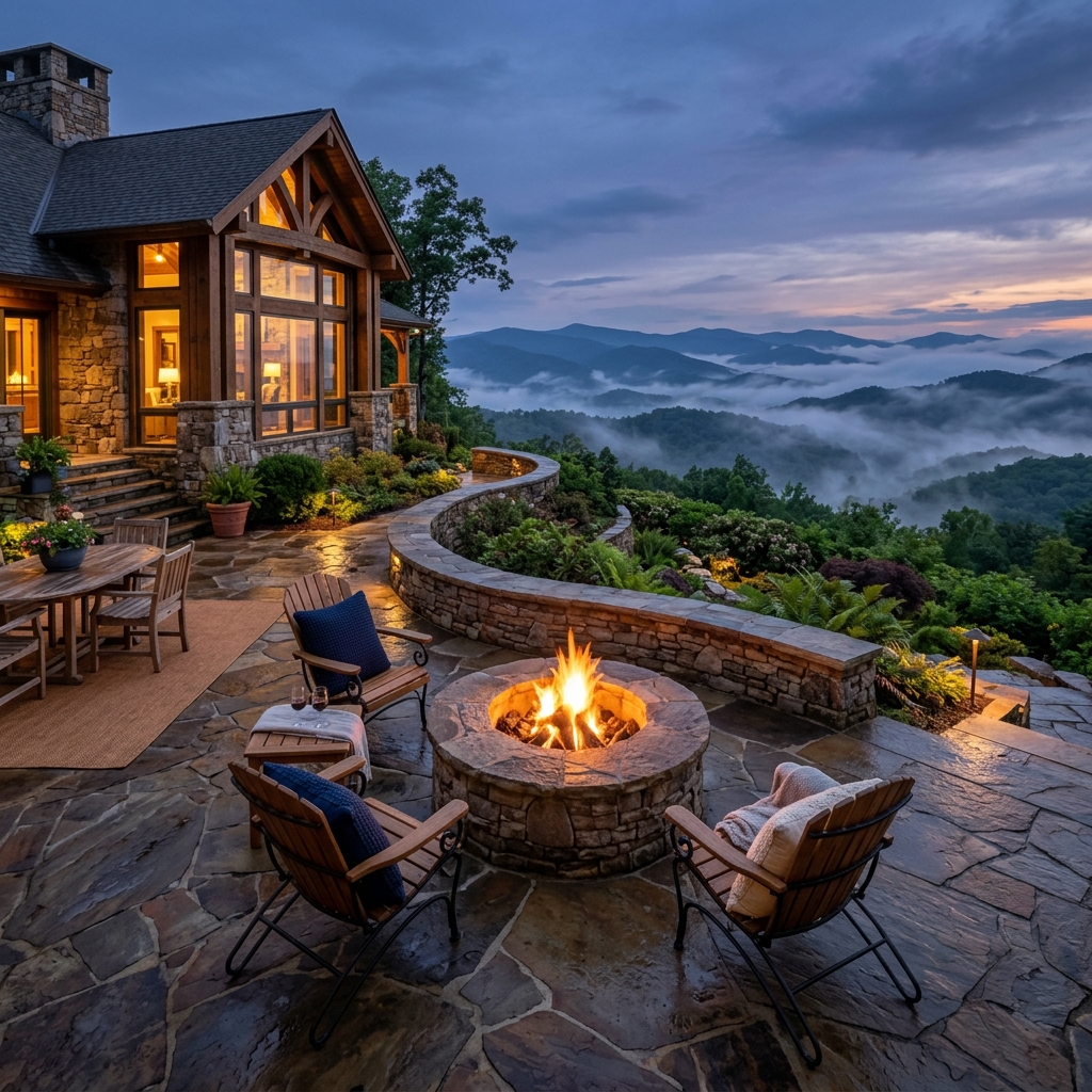 Outdoor Patio and retaining walls with Mountain Views